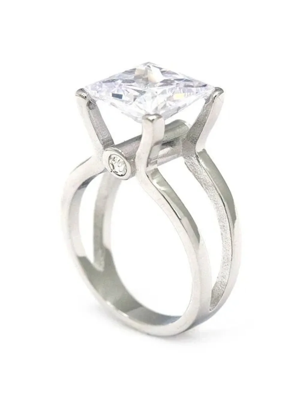 Silver-Tone Princess Cut Solitaire Ring - Clear Crystal - Picture 1 of 1